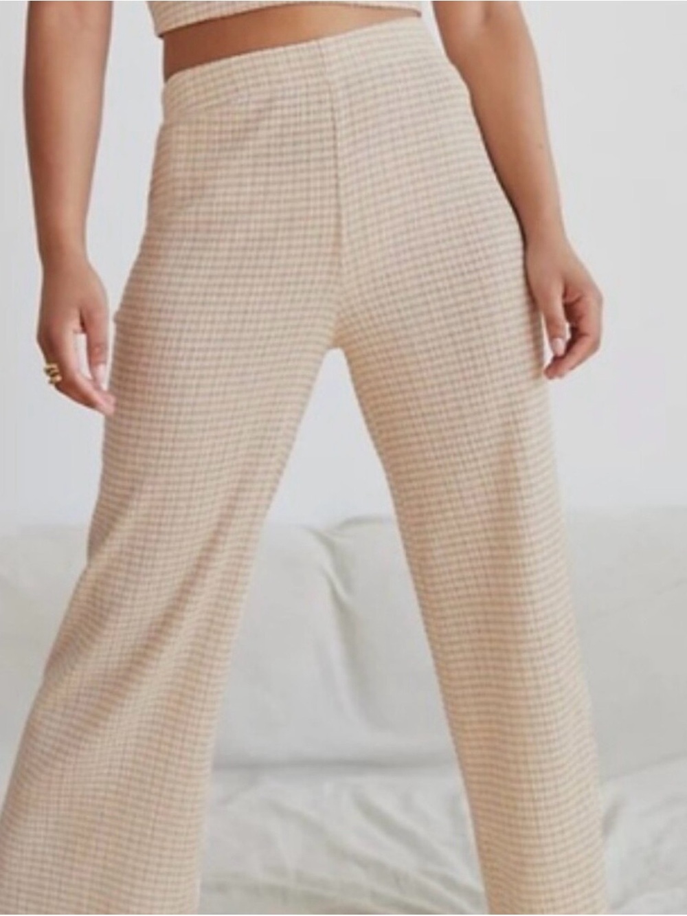 Aritzia Classic Beige Plaid Tailored Pants